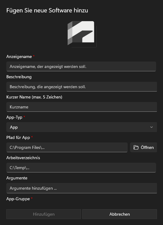 Anwendung hinzufügen
