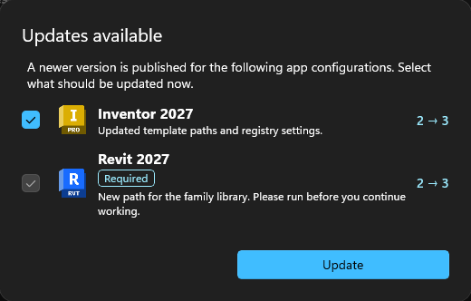 Updates available dialog