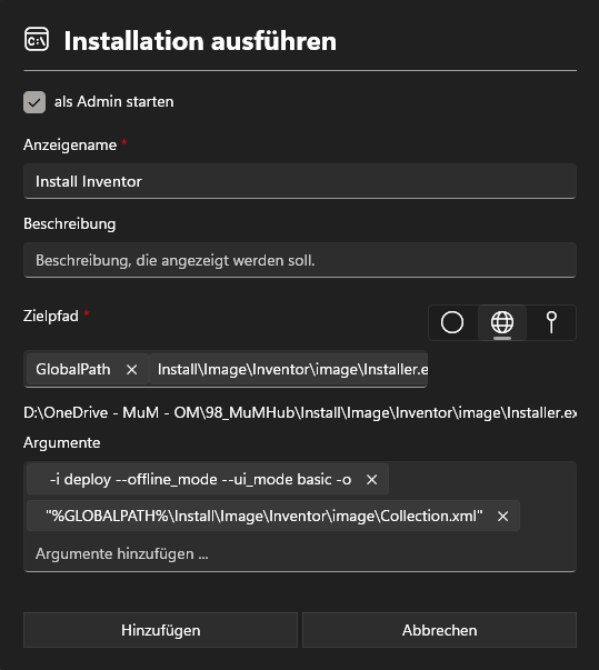 Start Installer Argumente
