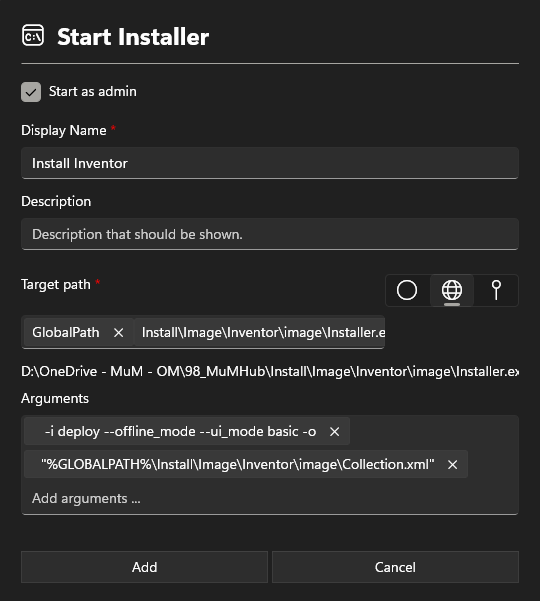 Start Installer arguments
