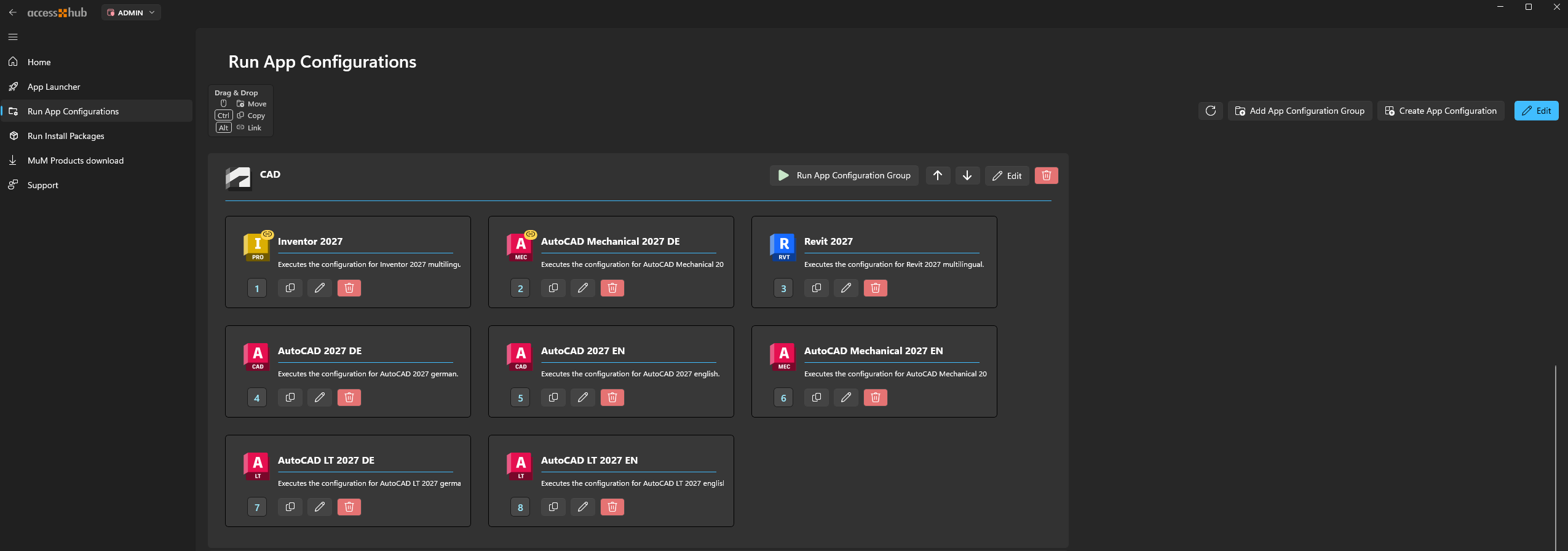 Editing a configuration group