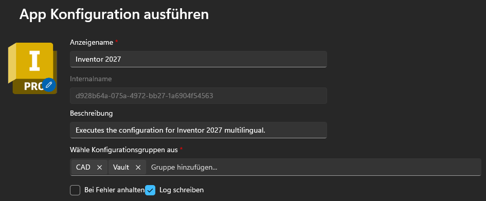 Konfigurationsgruppen auswählen
