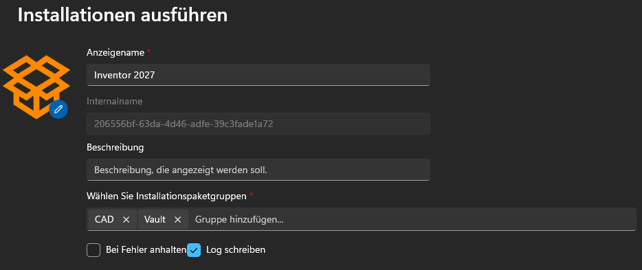 Installationspaket-Gruppen auswählen