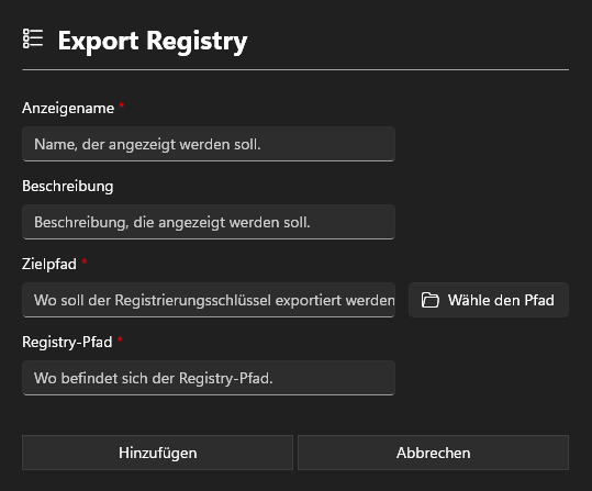 Registrierung exportieren