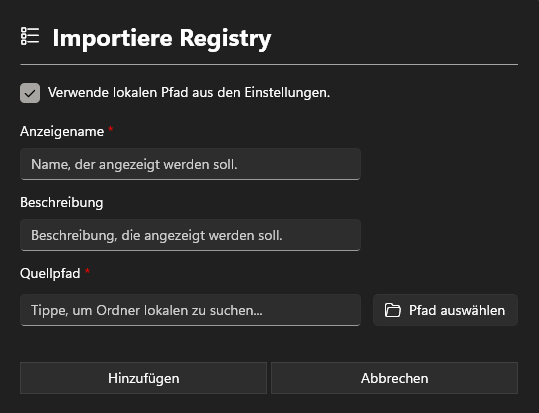 Registrierung importieren