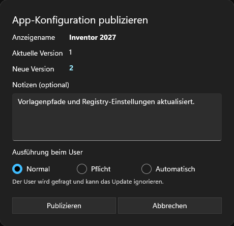 Dialog App-Konfiguration publizieren